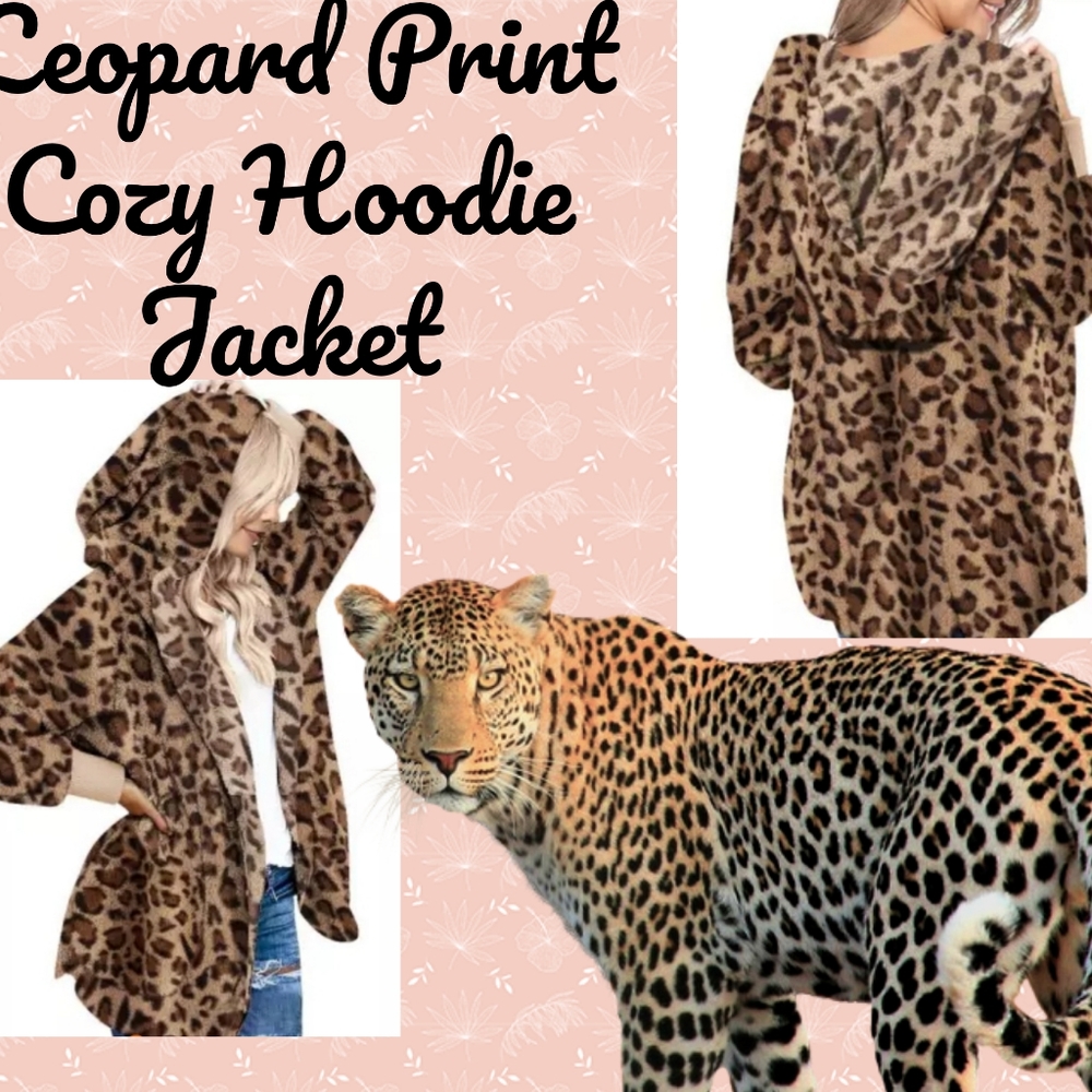 1 Left New Boutique Leopard Fleece Hoodie Coat